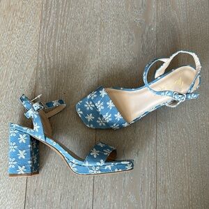 Summer floral denim heels
